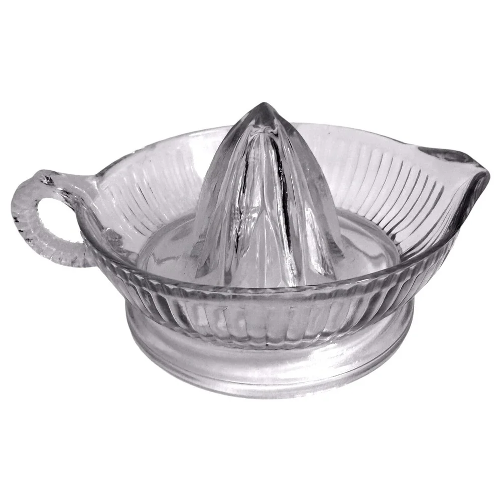 Vintage Clear Glass Reamer Citrus Juicer Ribbed Orange Lemon Pour Spout Pedestal